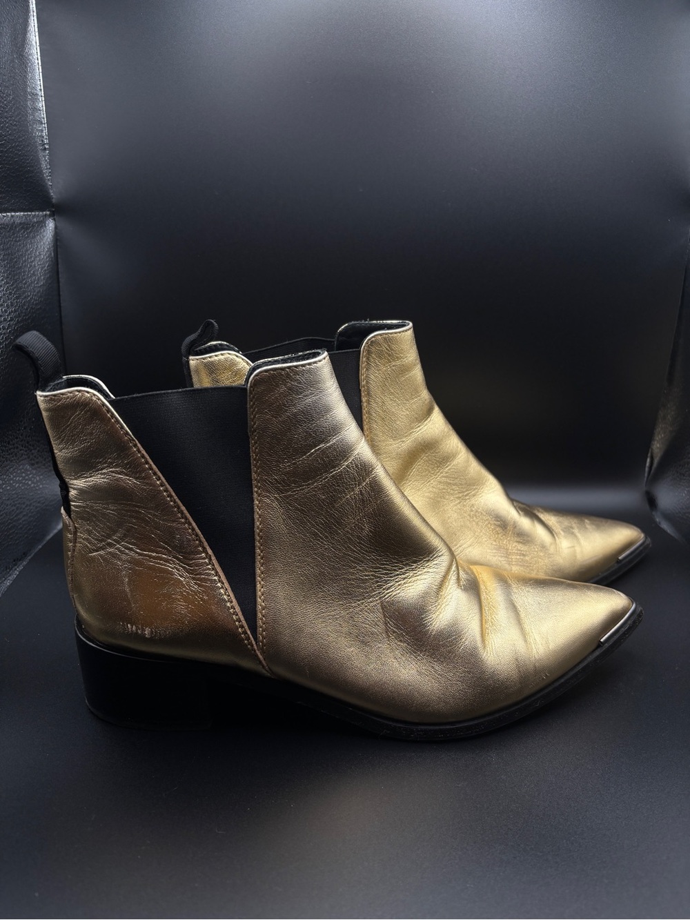 Acne Metallic Gold Pointed-Toe Chelsea Booties - Picture 2 of 10